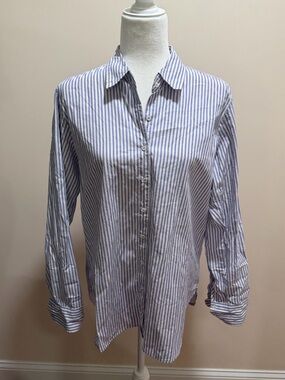 XiRENA Blue & White Striped 100% Cotton Long Sleeve Button Down Beau Top Sz. S